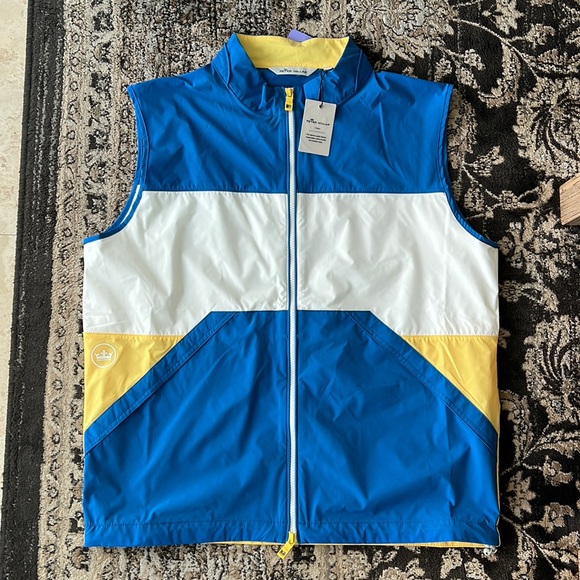 NWT Peter Millar size large Crown Men's Sailing Vest blue/white/yellow - Picture 2 of 5